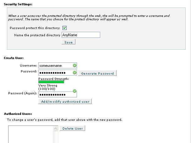 Password username protect Assign Password to a Directory via cpanel
