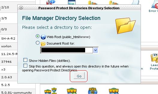 root directory Assign Password to a Directory via cpanel