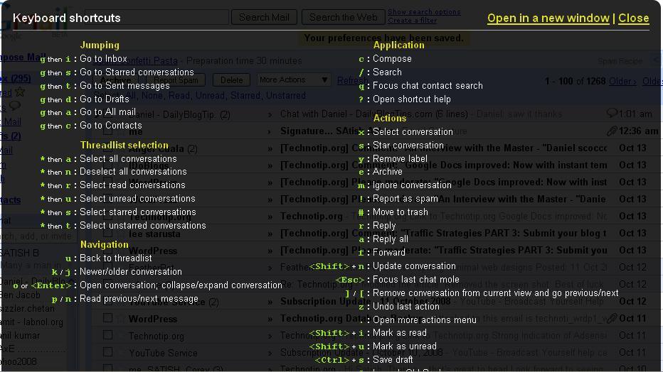 Faster Access of Gmail Using keyboard Shortcuts Gmail shortcut help menu Faster Access of Gmail Using keyboard Shortcuts