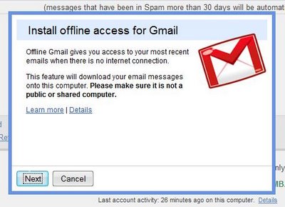 Gmail Labs Offline gears Read, Reply, offline using GMail