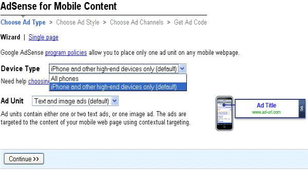 iPhone adsense ads AdSense for Mobile Content    for New high end devices!